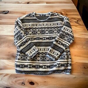 Lands’ End women’s large, plush fleece pull over with pockets, black whi…